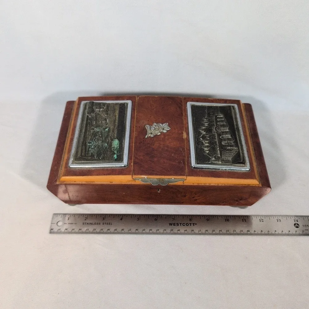 Vintage Working Wooden Ballerina (nonworking) Music Box Mirror Red Fabric Lining